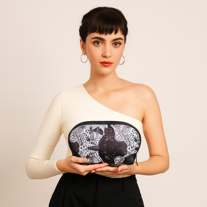 Monochrome Cosmetic Bag with Leather Detailing for Ladies