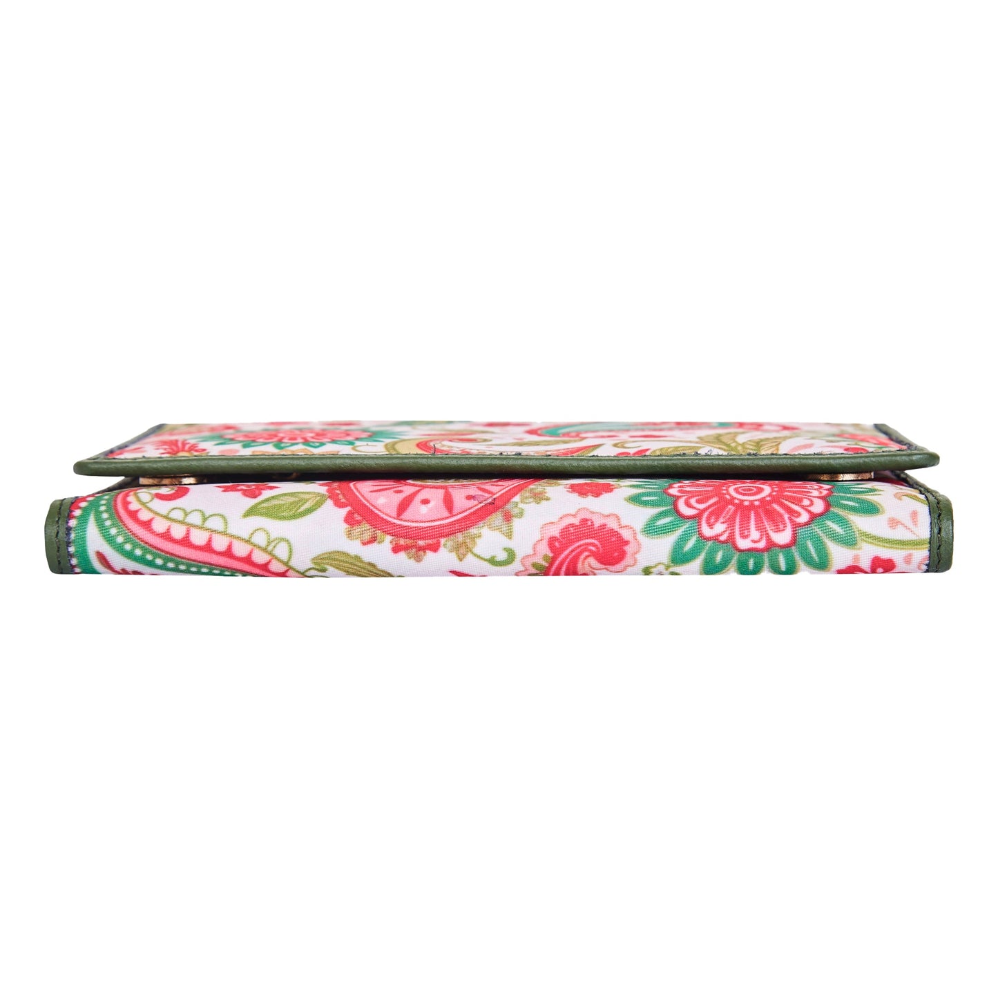 Paisley Pattern Trifold Wallet and Organizer with Leather Accents for Women