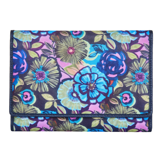 Floral Print Trifold Wallet and Organizer with Genuine Leather Accents for Women