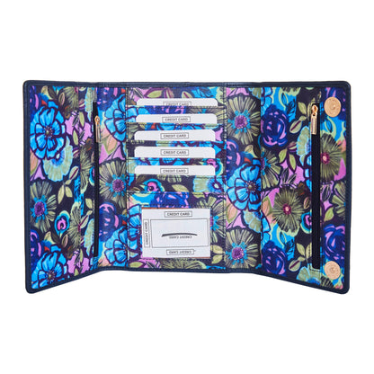 Floral Print Trifold Wallet and Organizer with Genuine Leather Accents for Women