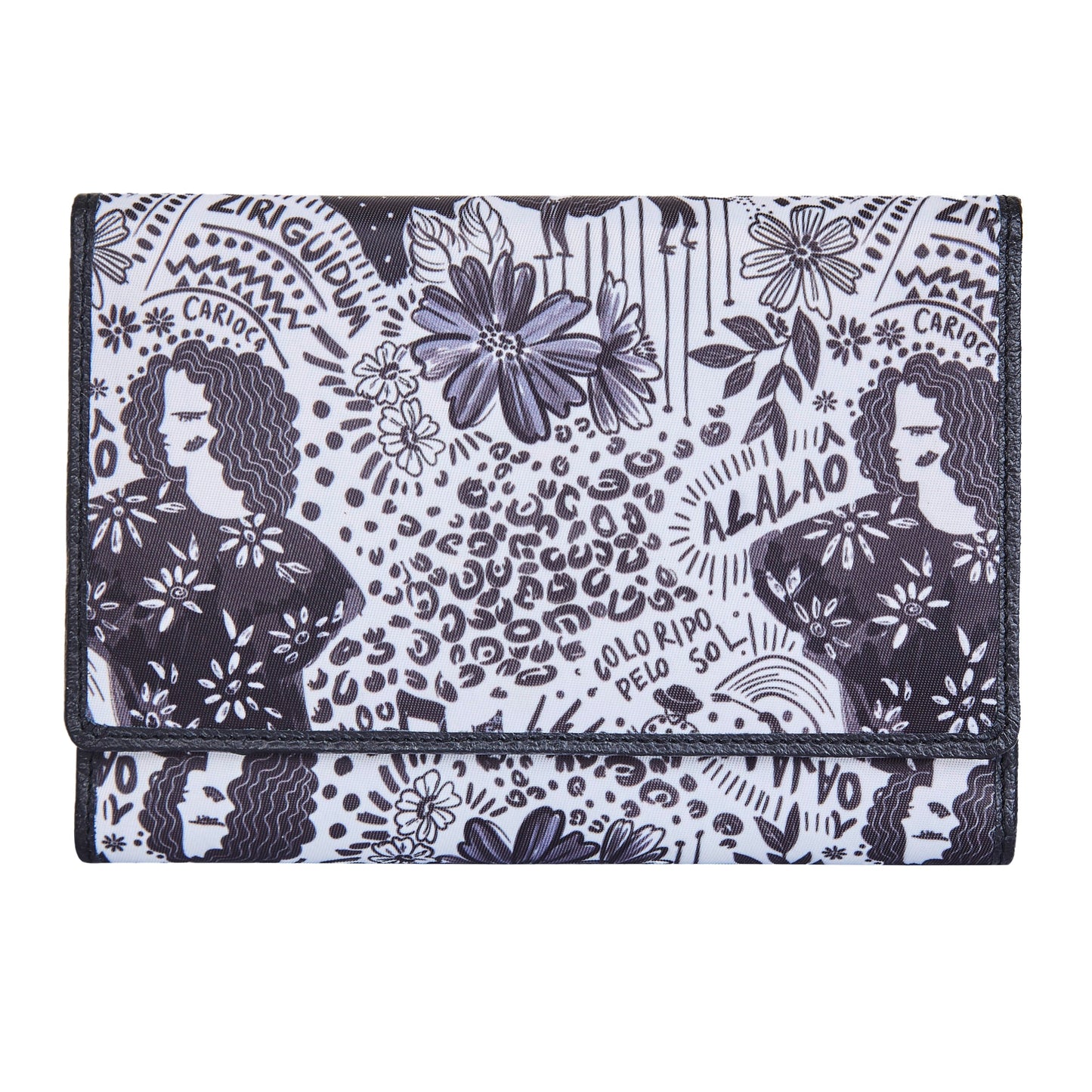 Trifold Wallet –  Monochrome Print with Leather Detailing for women