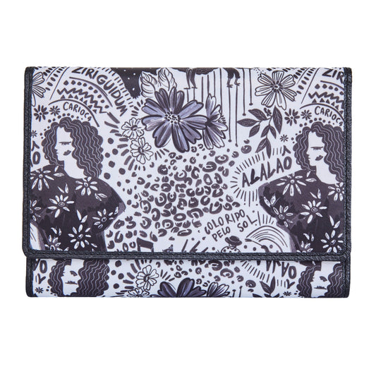 Trifold Wallet –  Monochrome Print with Leather Detailing for women