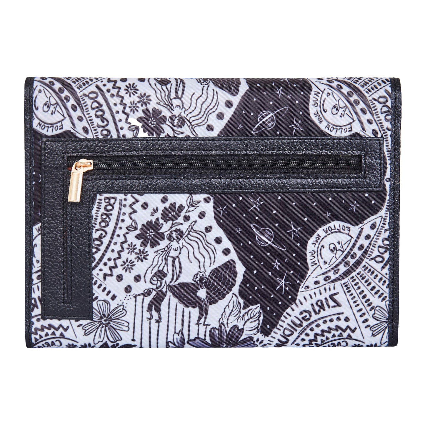 Trifold Wallet –  Monochrome Print with Leather Detailing for women