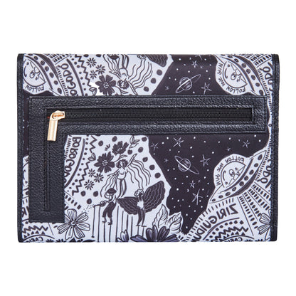 Trifold Wallet –  Monochrome Print with Leather Detailing for women