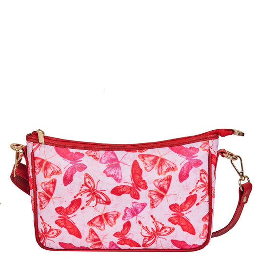 Butterfly East/West Women's Hobo bag with Adjustable Strap and Leather Trim