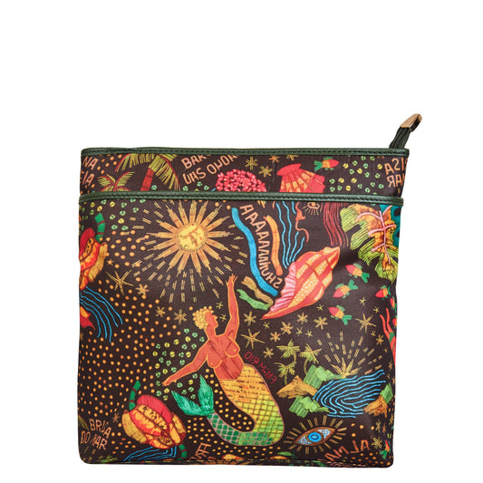 Ladies Coastal-Inspired Fabric Crossbody Bag with Leather Accents