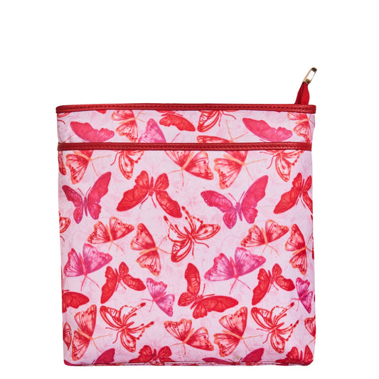 Women's Vibrant Butterfly Print Fabric Crossbody Bag with Leather Accents