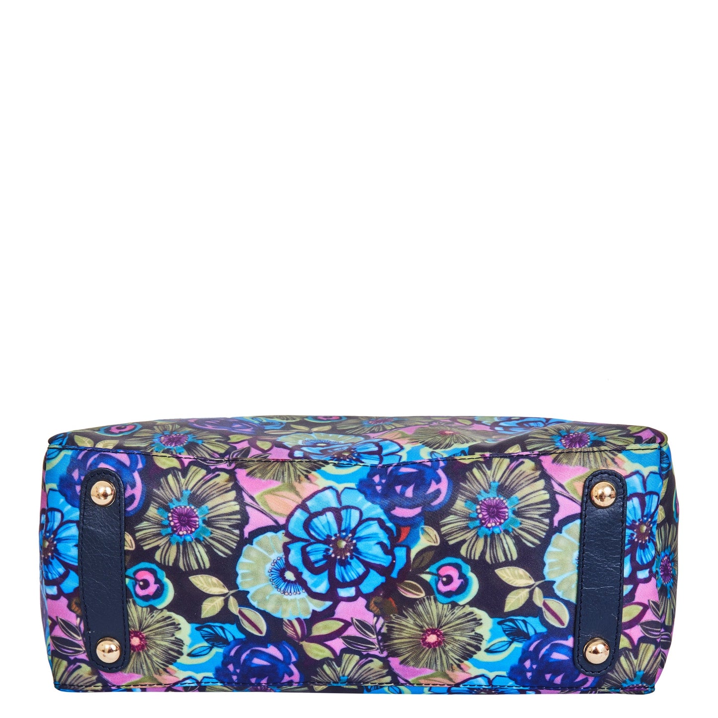 Multi-Compartment Botanical Print Satchel Bag with Leather Trim