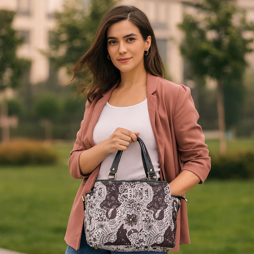 Monochrome Leather  Multi-Compartment Satchel with for Women