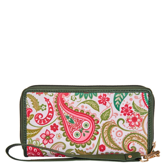Refined Paisley Print Wristlet Wallet for Women – Leather-Trimmed and Luxurious