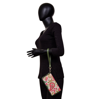 Refined Paisley Print Wristlet Wallet for Women – Leather-Trimmed and Luxurious