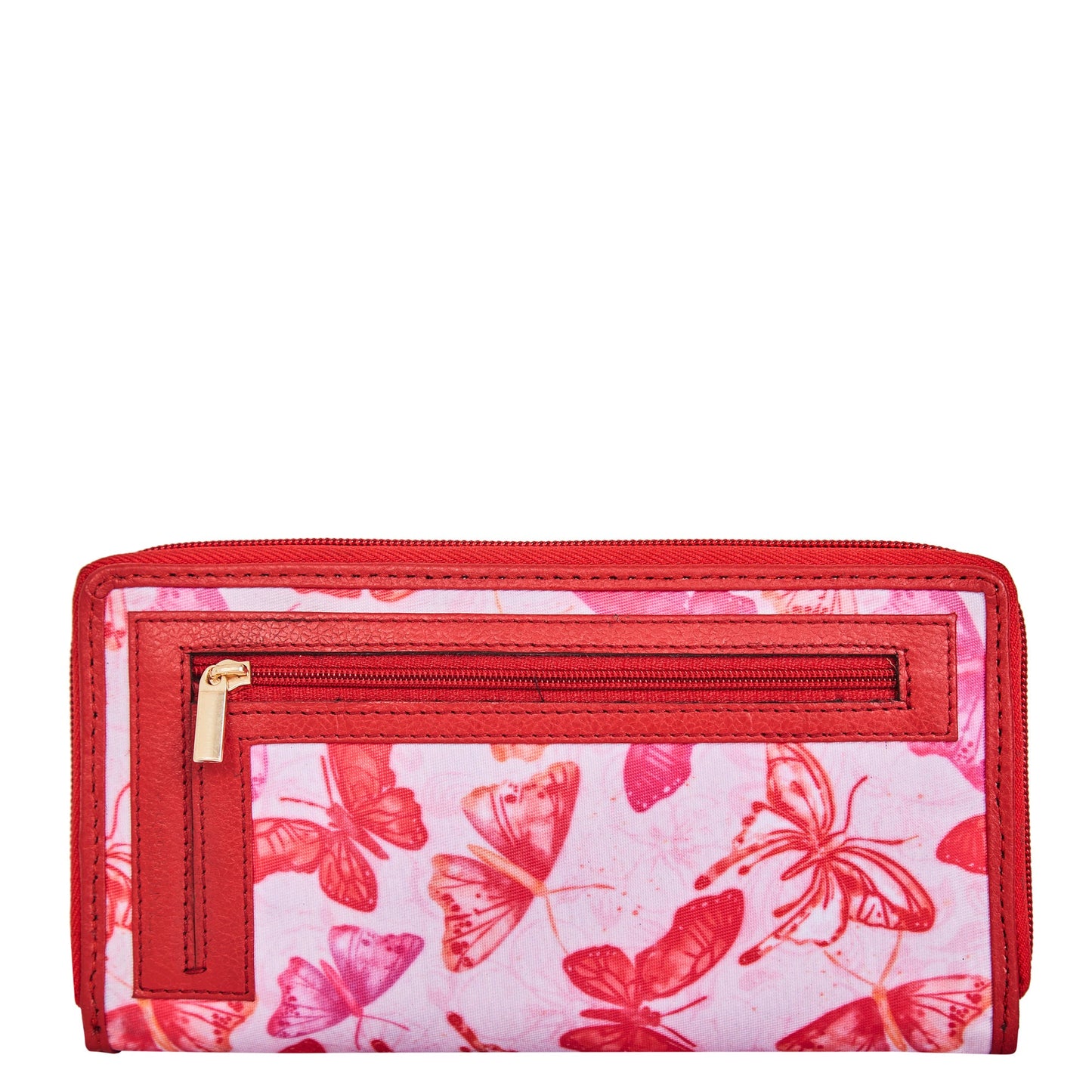 Ladies' Bold Butterfly Print Travel Wristlet with Leather Detailing for a Statement Look