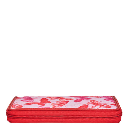 Ladies' Bold Butterfly Print Travel Wristlet with Leather Detailing for a Statement Look