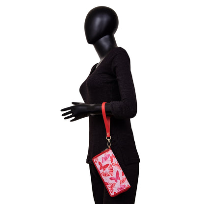 Ladies' Bold Butterfly Print Travel Wristlet with Leather Detailing for a Statement Look