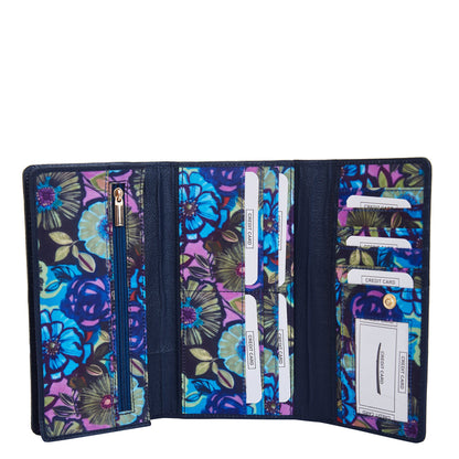 Women's Floral Tri-Fold Wallet with Leather Detailing for a Fresh and Stylish Look