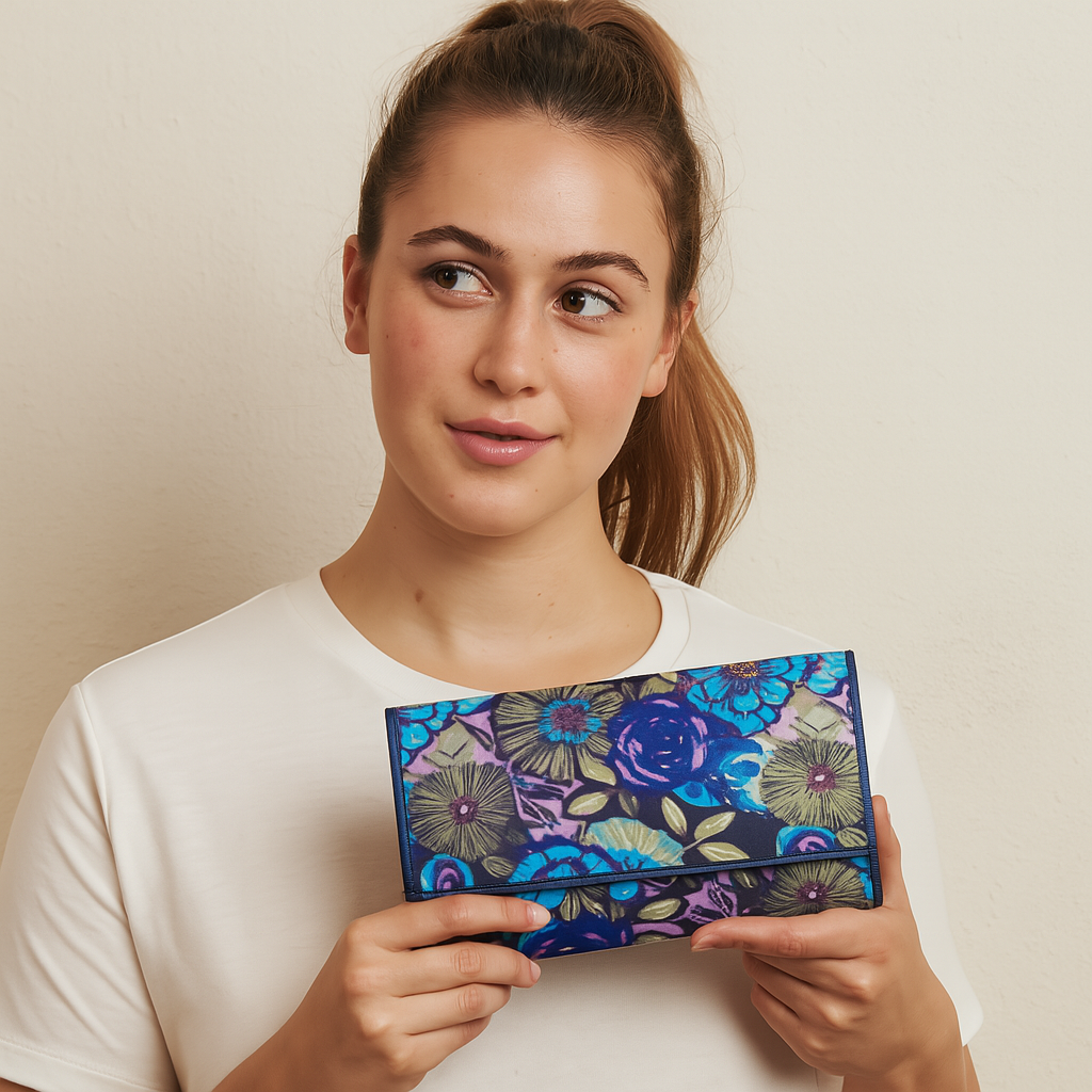 Women's Floral Tri-Fold Wallet with Leather Detailing for a Fresh and Stylish Look