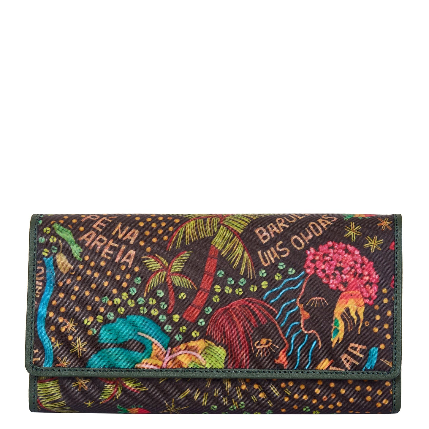 Seaside-Inspired Tri-Fold Wallet with Leather Outer Trim for Women