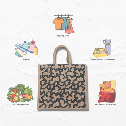 Printed Natural Jute Tote Bag – Eco-Friendly Reusable Bag for Shopping, Grocery, Travel, Beach, Gifting and Daily Use