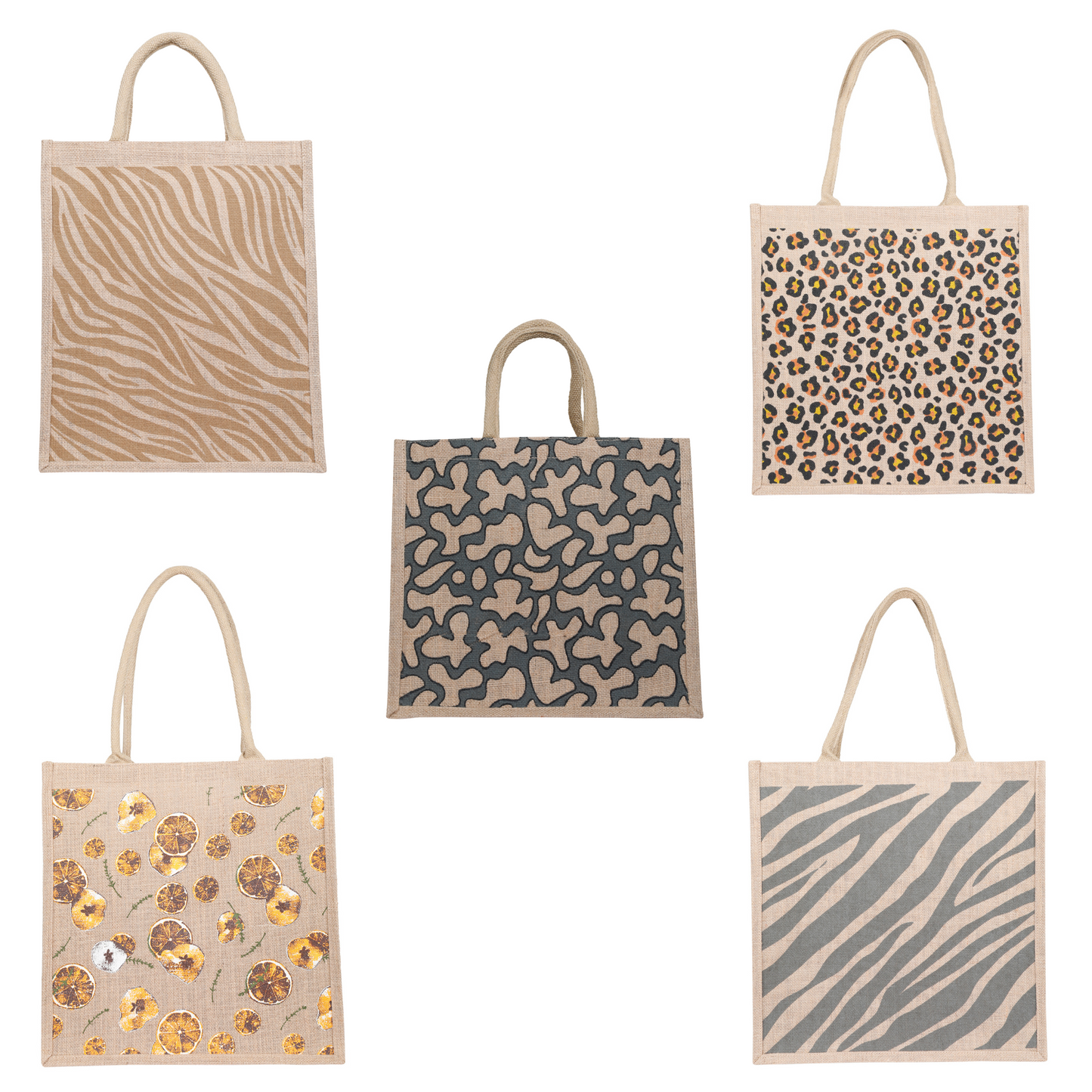 Printed Jute Bag Burlap Tote Bag for Bridesmaid Gift Travel Shopping Wedding Favor Return Gifts Christmas New Year (Packs of 5)