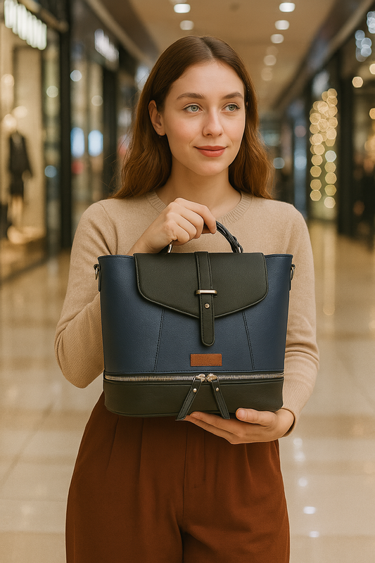 Blue Leather Ladies Backpack – Travel-Friendly Shoulder Purse & Handbag for Women