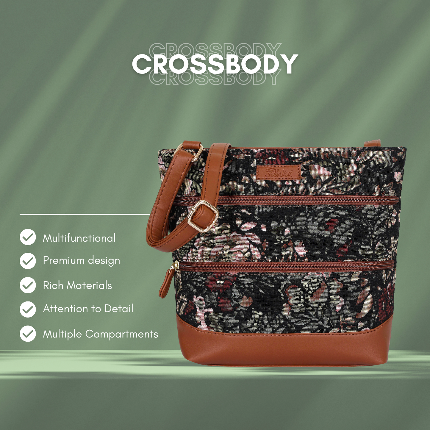 Women’s Vintage Tapestry Crossbody Sling Bag – Shoulder & Messenger Purse with with Vegan Leather Trim