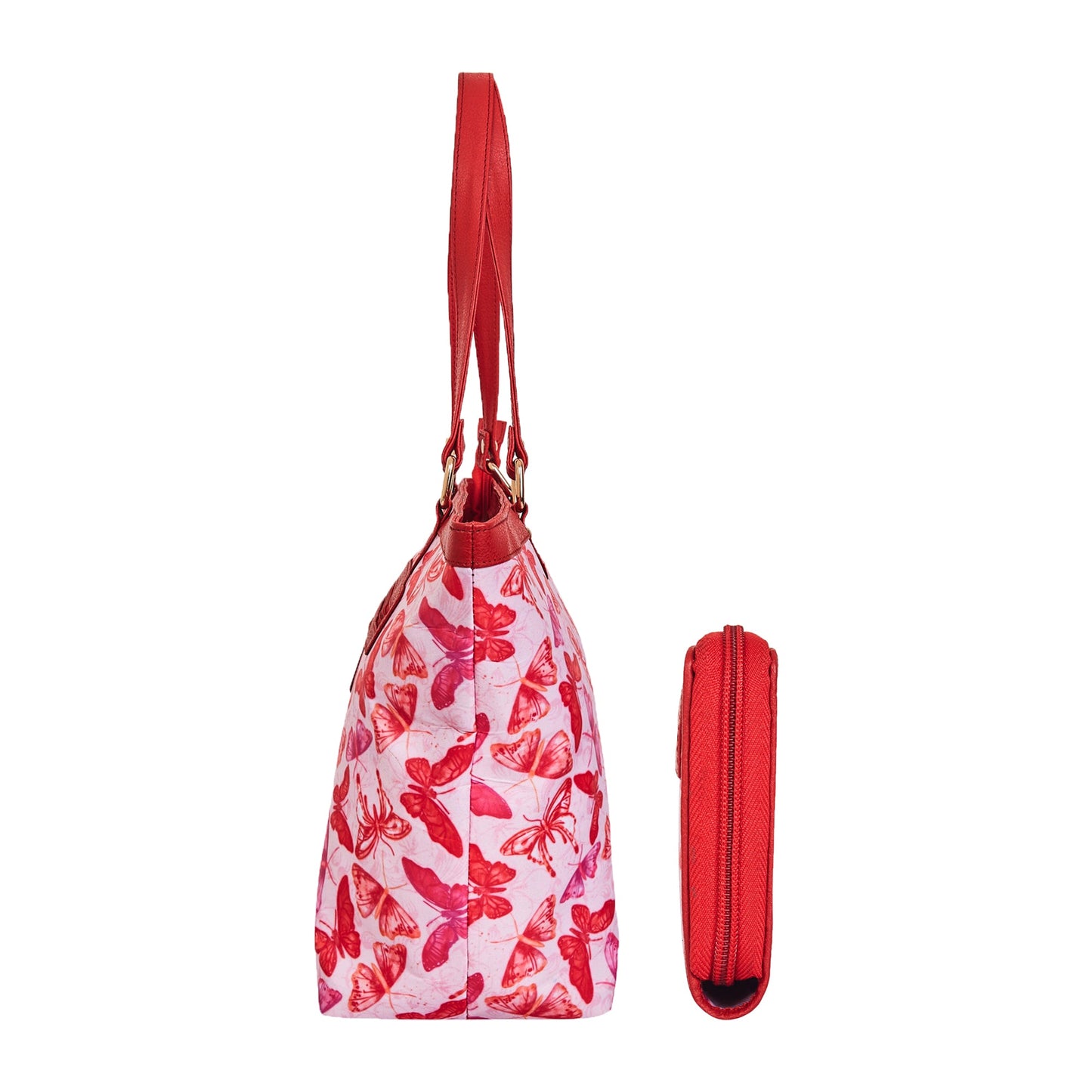 Ladies Tote Bags and Wristlet Combo Set Butterfly Wing Design with Leather Details