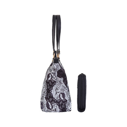 Wholesale Women's Monochrome Tote Bag & Wristlet Wallet - Fabric with Leather Trim