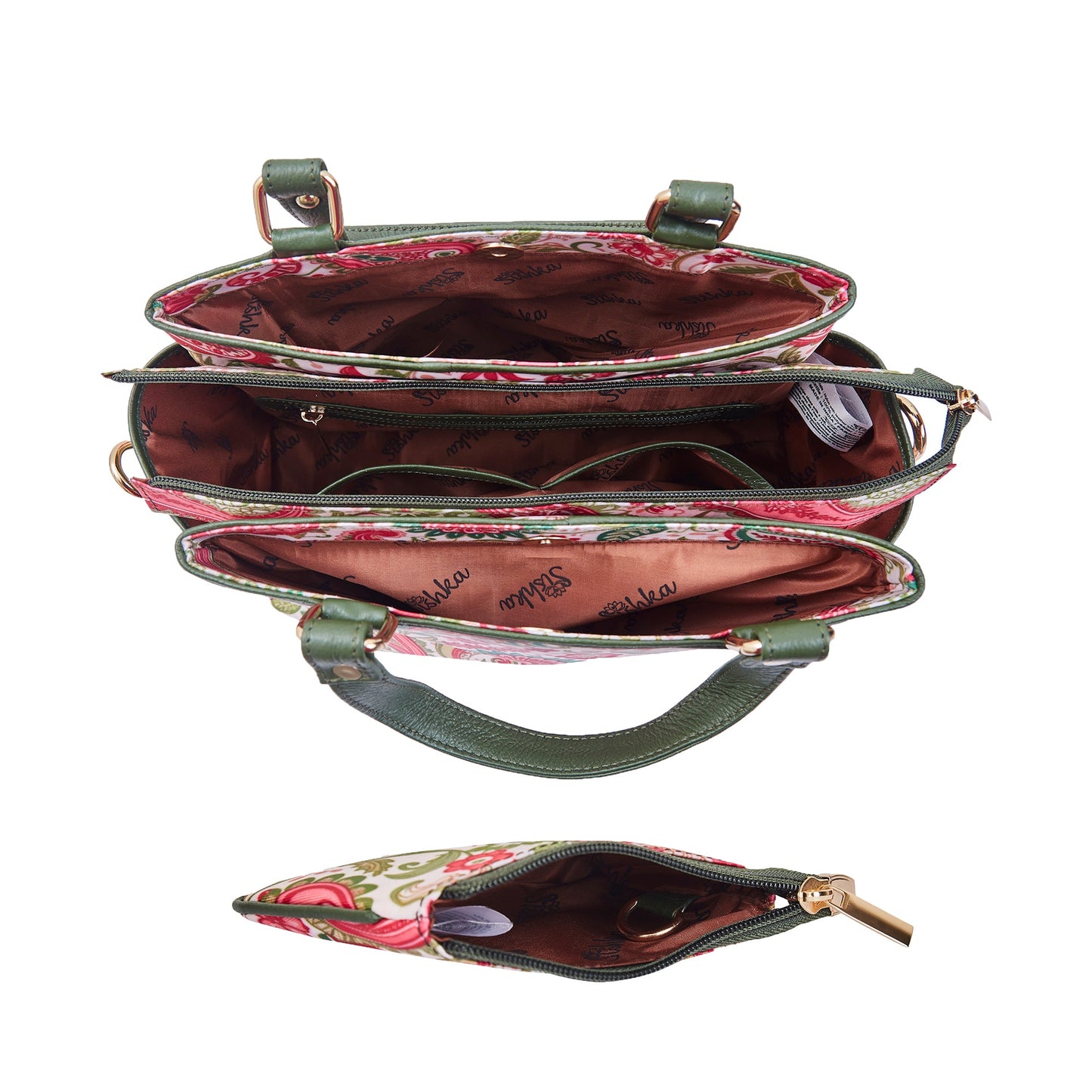 Satchel & Coin Pouch Combo for Ladies Paisley Print with Leather Detailing