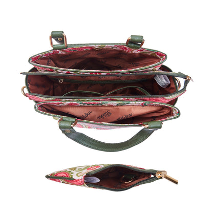 Satchel & Coin Pouch Combo for Ladies Paisley Print with Leather Detailing