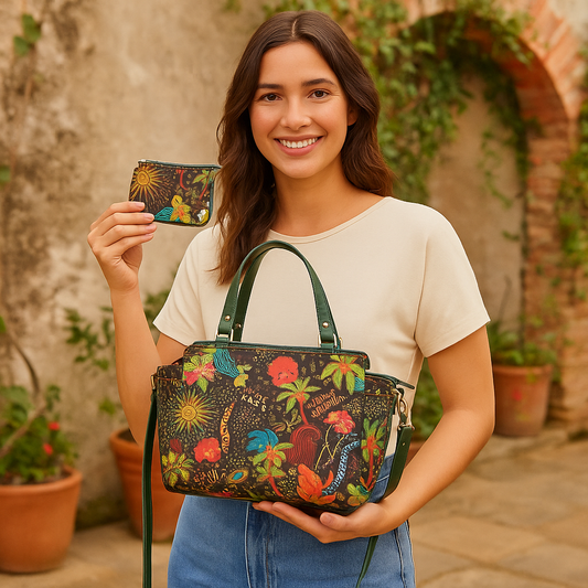 Women's Leather-Trimmed Satchel Bag & Coin Pouch Combo – Coastal Bliss