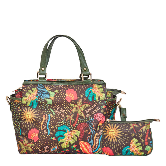 Women's Leather-Trimmed Satchel Bag & Coin Pouch Combo – Coastal Bliss