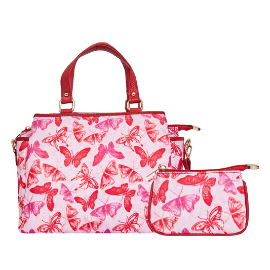 Leather trim Satchel bag & Coin Pouch Combo For Ladies with Butterfly Wing Design
