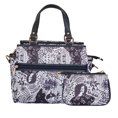 Women's Satchel bag & Coin Pouch Elegant Monochrome Print and Leather Accents
