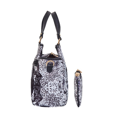 Women's Satchel bag & Coin Pouch Elegant Monochrome Print and Leather Accents