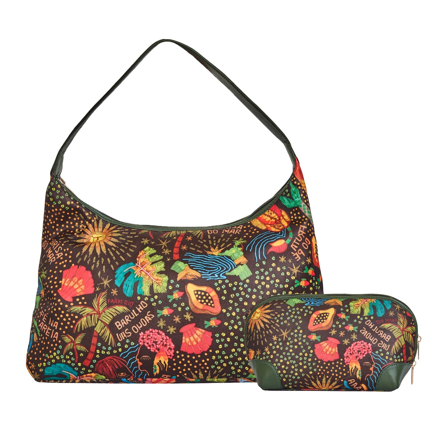 Leather Trim Sling Hobo Bag & Matching Cosmetic Bag  Combo For Women