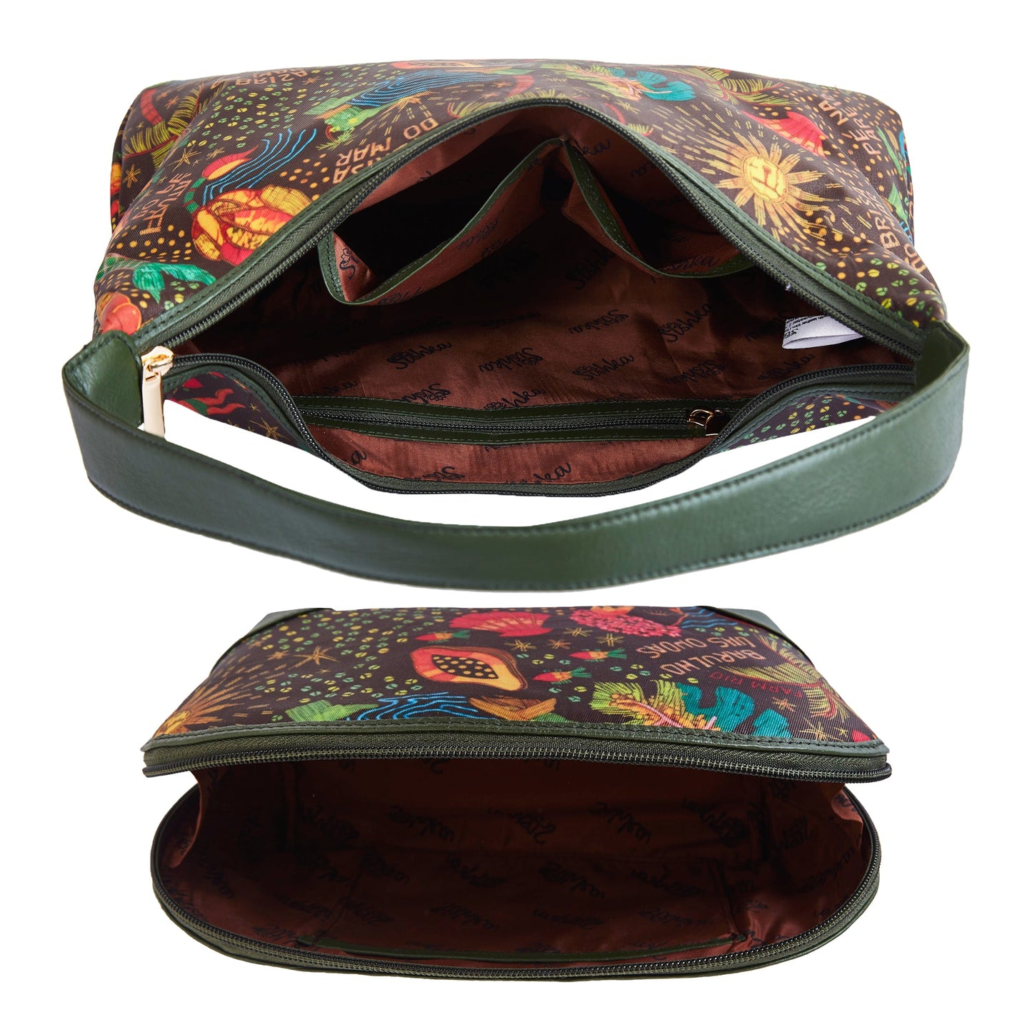 Leather Trim Sling Hobo Bag & Matching Cosmetic Bag  Combo For Women