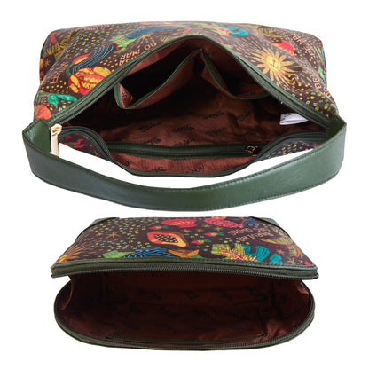 Leather Trim Sling Hobo Bag & Matching Cosmetic Bag  Combo For Women