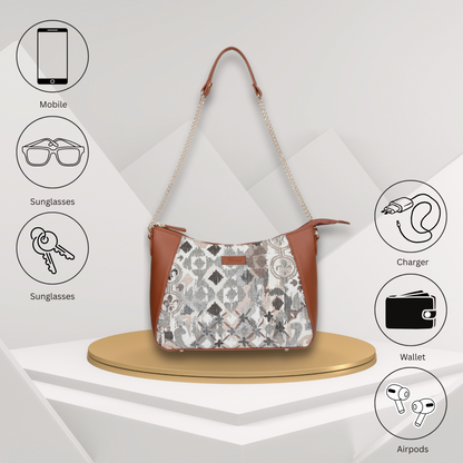 Women’s Abstract Tapestry Hobo Shoulder Bag – Vegan Leather Sling & Satchel Purse with Chain Strap & Top Handle for Work & Travel