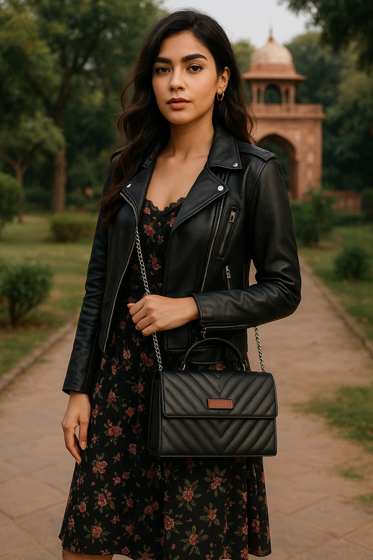 Black Quilted Leather Sling Bag – Women’s Chain Strap Shoulder Purse