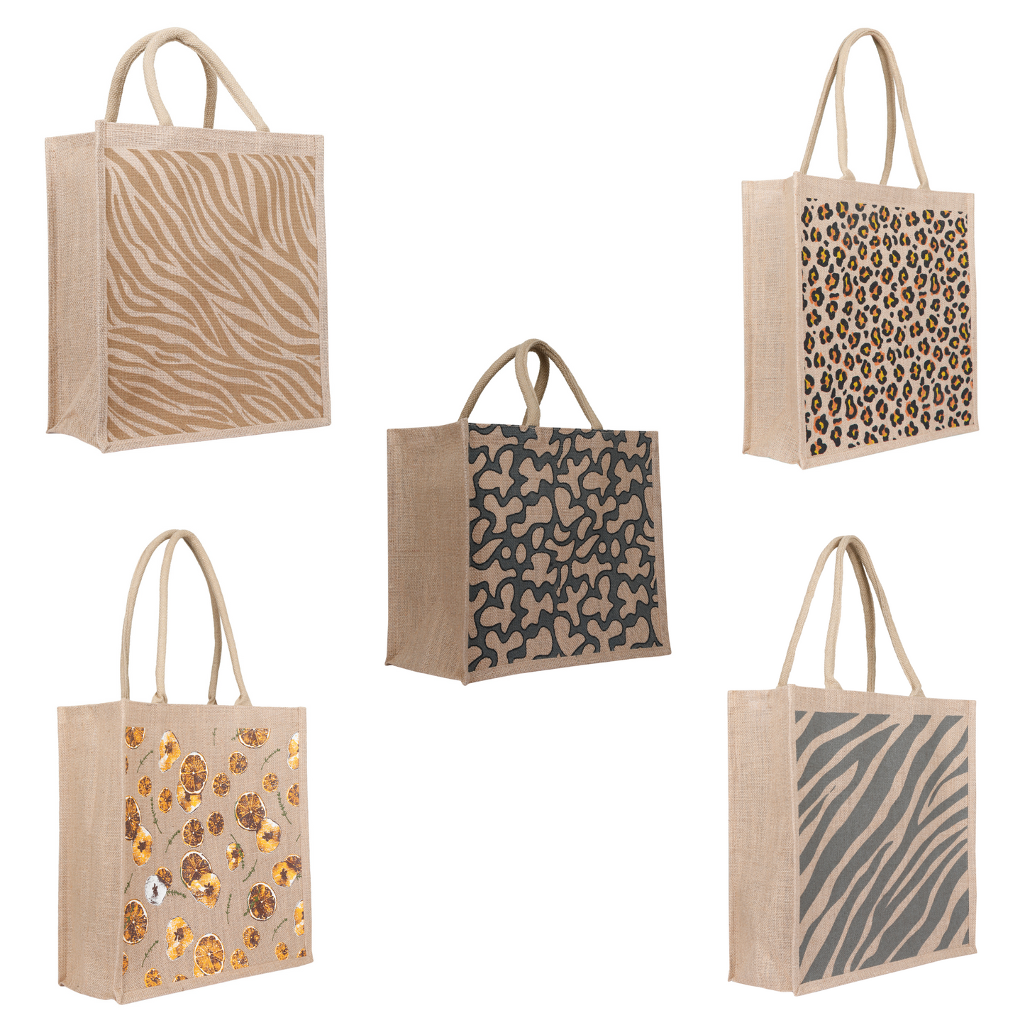 Printed Jute Bag Burlap Tote Bag for Bridesmaid Gift Travel Shopping Wedding Favor Return Gifts Christmas New Year (Packs of 5)