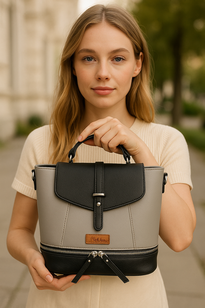 Grey Leather Backpack for Women – Multi-Use Purse, Shoulder Bag & Handbag for Work