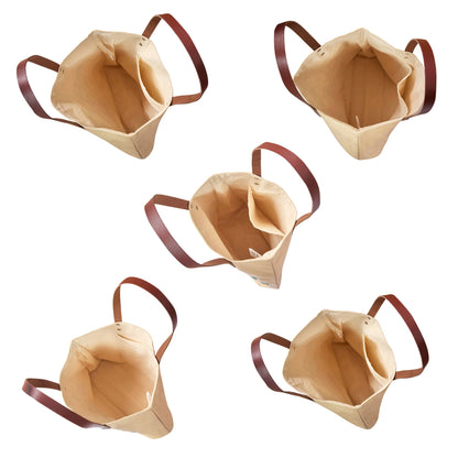 Floral Embroidered Canvas Tote for Women with Cotton Lining & Leather Handle—Travel, Beach & Daily Use, Shoulder Bag- Pack of 5