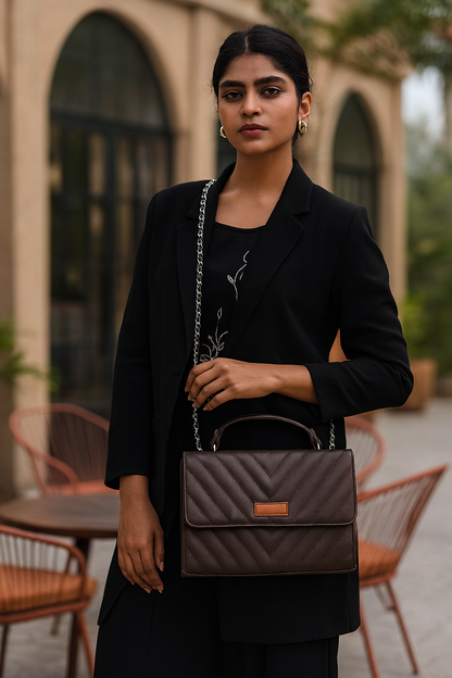Brown Quilted Wholesale Shoulder Sling Bag – Elegant Women’s Handbag with Chain Strap