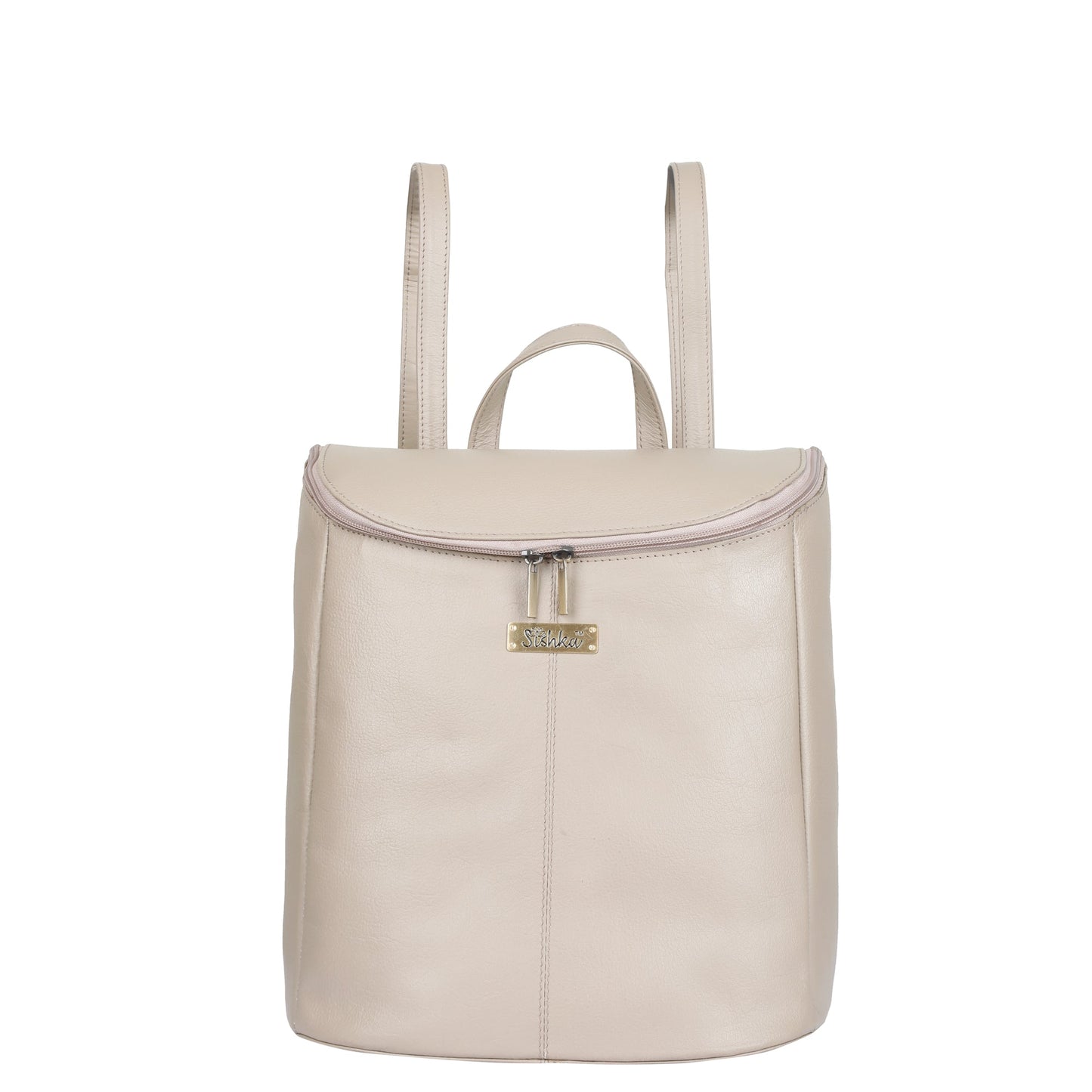 Leather Taupe/Off White Backpack Purse for Women - Daypack For Travel, Daily Use and Work
