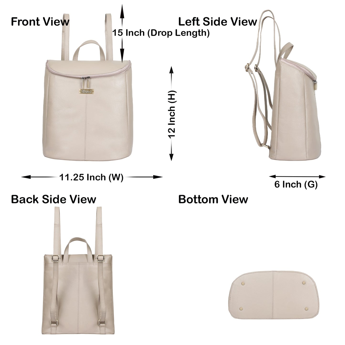 Leather Taupe/Off White Backpack Purse for Women - Daypack For Travel, Daily Use and Work