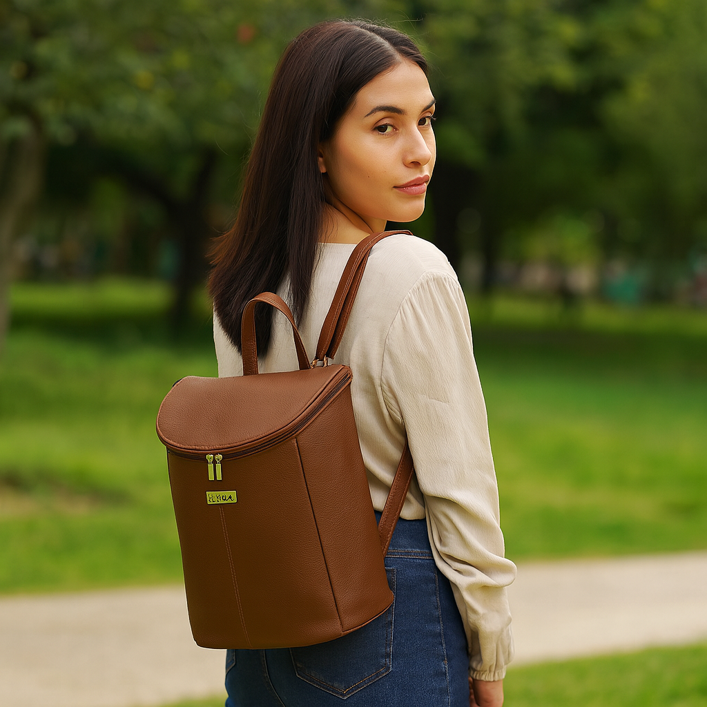 Genuine Leather Brown Backpack Purse for Women – Designer Shoulder Bag