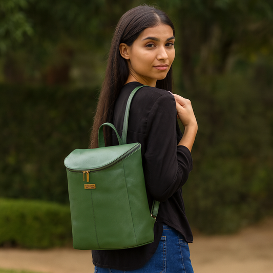 Sishka | Olive Leather Backpack for Women – Easy Open Zipper, Genuine Leather, Spacious Compartment, Trendy Travel Backpack Purse for Ladies, Teen Girls – Stylish Shoulder Daypack for Work, College, Travel