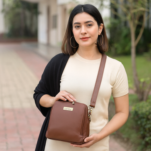 Brown Genuine Leather Crossbody Sling Bag for Women