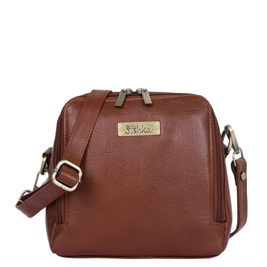 Brown Genuine Leather Crossbody Sling Bag for Women