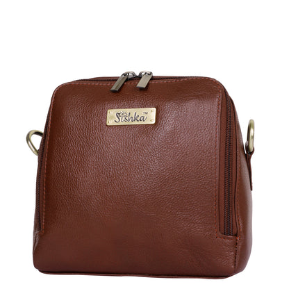 Brown Genuine Leather Crossbody Sling Bag for Women